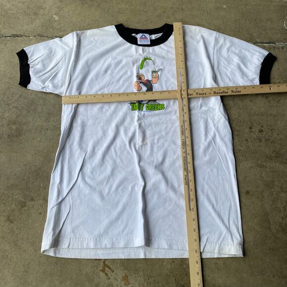 VINTAGE TASTY GREENS POPEYES SHIRT RINGER WHITE TEE SHIRT LRG - Picture 5 of 6